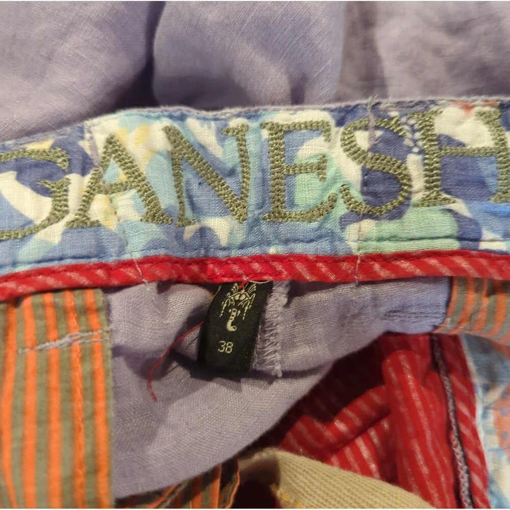 Ganesh Linen Shorts Mens 38 Purple Pockets Utility Summer Beach Resort